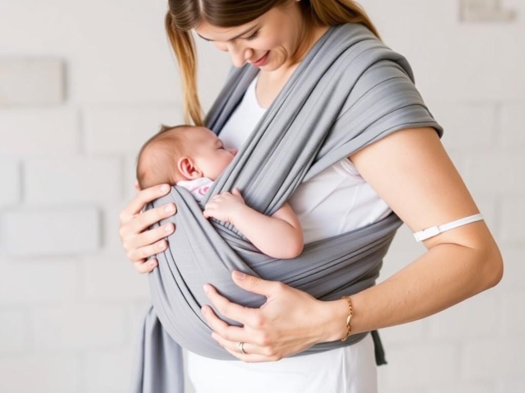 a sling or an ergonomic baby carrier for a newbornфото