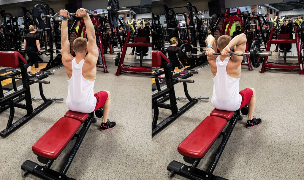 Французский жим: вариации со штангой и гантелями, лежа, сидя и стоя