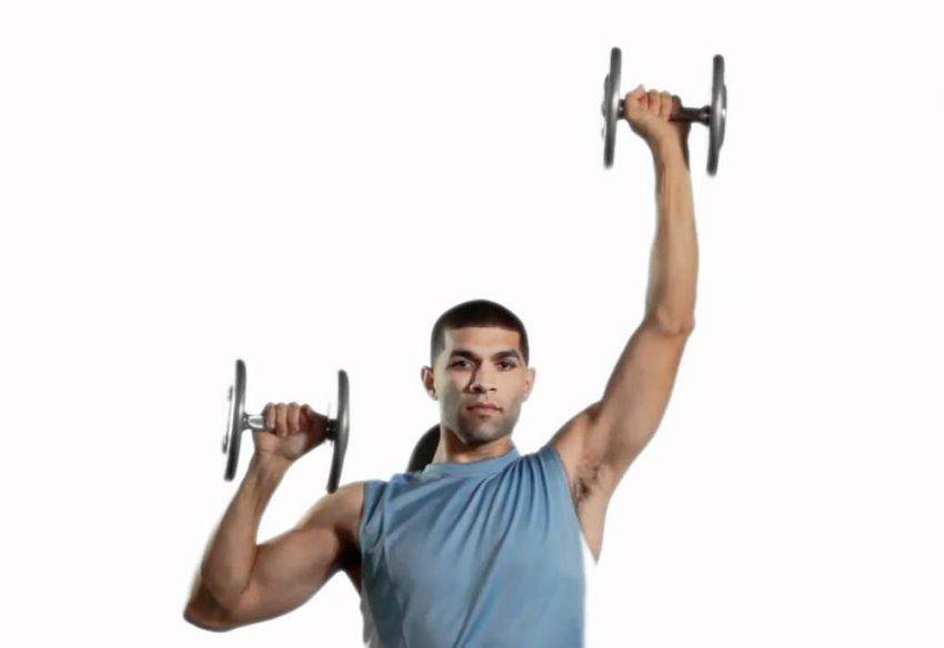 Тяга гантелей к подбородку