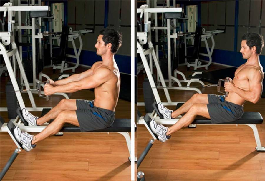 Тяга нижнего блока в блочном тренажере узким и широким хватом