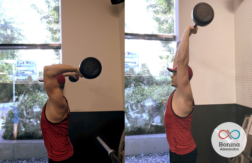 Французский жим с гантелей стоя или сидя