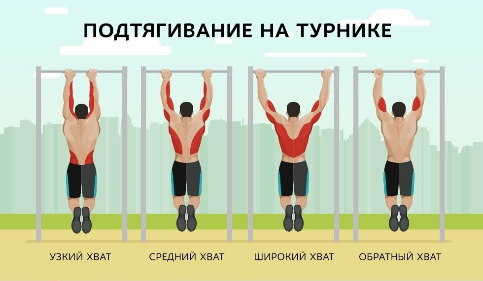 Подтягивания узким хватом (обратным, параллельным, прямым) на турнике: какие мышцы работают, техника выполнения